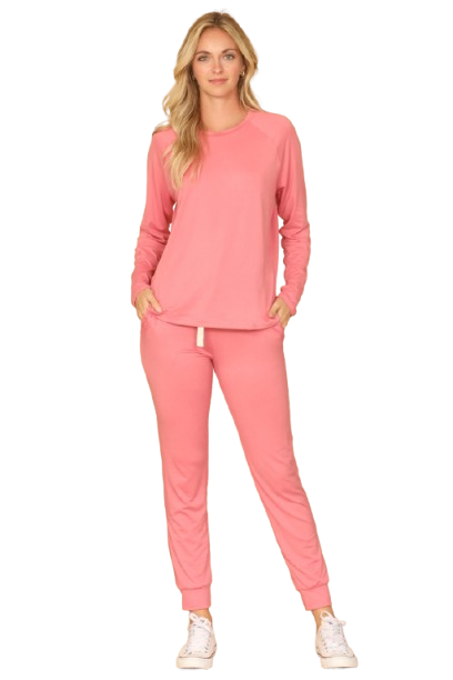 Solid Long Sleeve Top and Joggers Set with Self Tie Mauve Dusty - Pack of 6