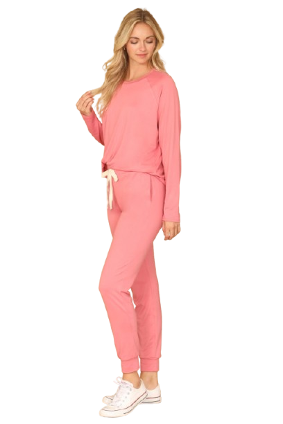 Solid Long Sleeve Top and Joggers Set with Self Tie Mauve Dusty - Pack of 6