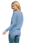 Solid Long Dolman Sleeve Tunnel Detail Top Dusty Blue - Pack of 4