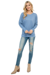 Solid Long Dolman Sleeve Tunnel Detail Top Dusty Blue - Pack of 4