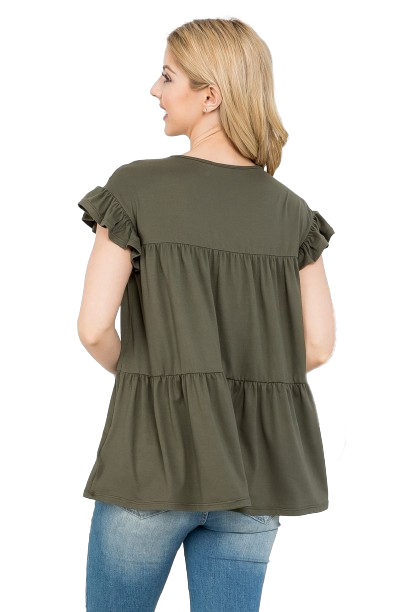 Tiered Ruffle Solid Swing Top Olive - Pack of 7