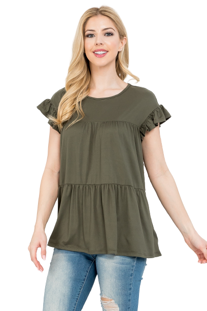 Tiered Ruffle Solid Swing Top Olive - Pack of 7