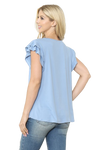 Layered Ruffle Short Sleeve Solid Top Slate Blue - Pack of 7