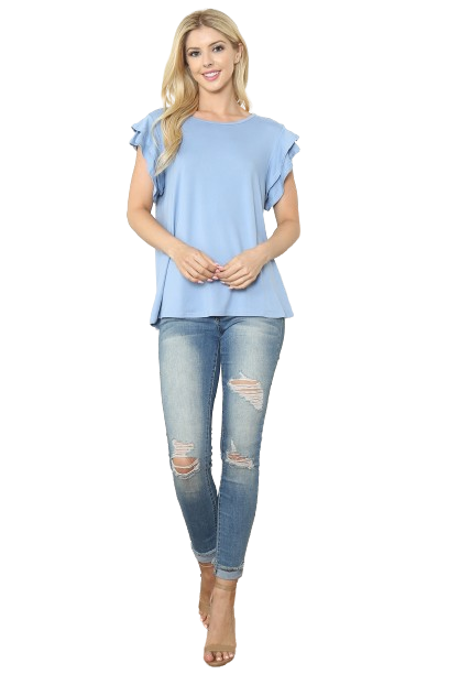 Layered Ruffle Short Sleeve Solid Top Slate Blue - Pack of 7