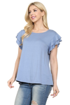 Layered Ruffle Short Sleeve Solid Top Dusty Blue - Pack of 7