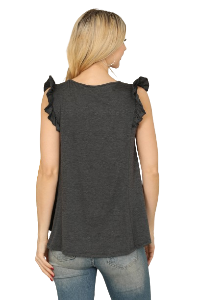 Solid Ruffle Sleeve Top Charcoal - Pack of 7