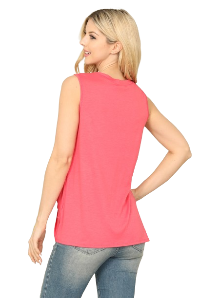 Solid Sleeveless Front Twist Top Coral - Pack of 7