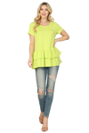 Solid Layered Ruffle Hem Top Vintage Lime - Pack of 7