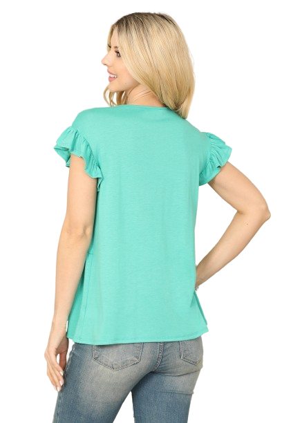 Solid Ruffle Sleeve Tiered Top Aqua - Pack of 7