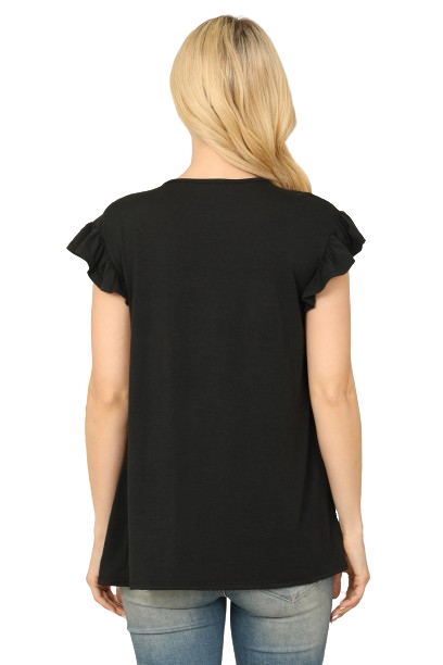 Solid Ruffle Sleeve Tiered Top Black - Pack of 7