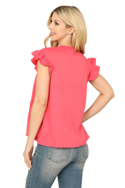Solid Ruffle Sleeve Tiered Top Coral - Pack of 7