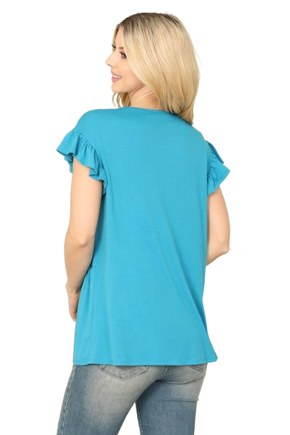 Solid Ruffle Sleeve Tiered Top Teal - Pack of 7