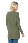 Plus Size Brushed Waffle Round Neck Side Slit Sweater Army Green - Pack of 6