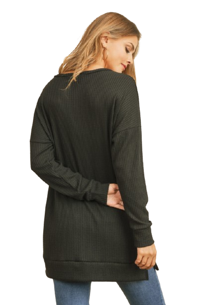 Plus Size Brushed Waffle Round Neck Side Slit Sweater Black - Pack of 6