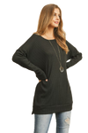 Plus Size Brushed Waffle Round Neck Side Slit Sweater Black - Pack of 6