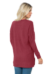Plus Size Brushed Waffle Round Neck Side Slit Sweater Burgundy - Pack of 6