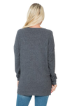 Plus Size Brushed Waffle Round Neck Side Slit Sweater Charcoal 2Tone - Pack of 6