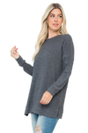 Plus Size Brushed Waffle Round Neck Side Slit Sweater Charcoal 2Tone - Pack of 6