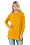 Plus Size Brushed Waffle Round Neck Side Slit Sweater Mustard - Pack of 6