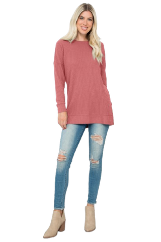 Plus Size Brushed Waffle Long Sleeve Side Pocket Open Front Cardigan Burgundy - Pack of 6