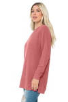 Plus Size Brushed Waffle Round Neck Side Slit Sweater Mauve Deep - Pack of 6