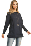 Plus Size Brushed Waffle Round Neck Side Slit Sweater Navy - Pack of 6