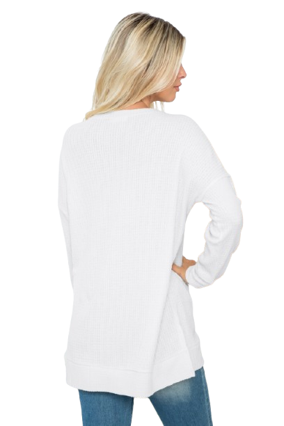 Plus Size Brushed Waffle Round Neck Side Slit Sweater Off White - Pack of 6