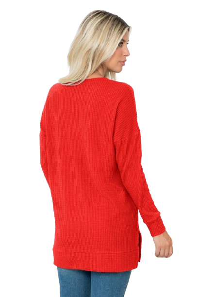 Plus Size Brushed Waffle Round Neck Side Slit Sweater Rust - Pack of 6