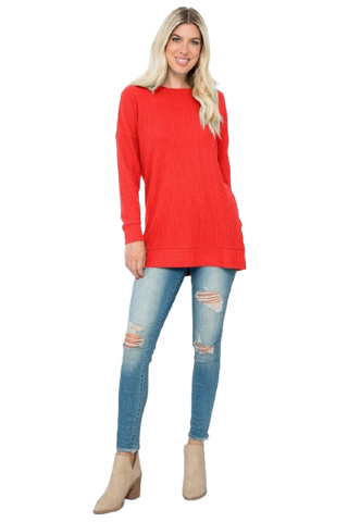 Plus Size Brushed Waffle Long Sleeve Side Pocket Open Front Cardigan Burgundy - Pack of 6