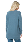 Plus Size Brushed Waffle Round Neck Side Slit Sweater Teal Denim - Pack of 6