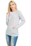 Knit Front Pocket Long Sleeve Top Light Green - Pack of 4