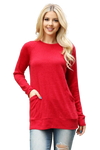 Knit Front Pocket Long Sleeve Top Red - Pack of 4
