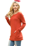 Knit Front Pocket Long Sleeve Top Rust - Pack of 4