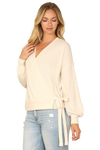 Solid Long Peasant Sleeve Surplice Neck Side Tie Top Beige - Pack of 6