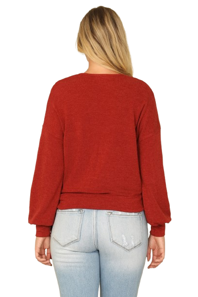 Solid Long Peasant Sleeve Surplice Neck Side Tie Top Brick - Pack of 6