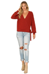 Solid Long Sleeve Side Pocket Open Front Cardigan Rust - Pack of 6