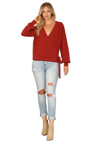 Solid Long Sleeve Side Pocket Open Front Cardigan Rust - Pack of 6