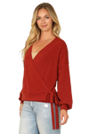 Solid Long Peasant Sleeve Surplice Neck Side Tie Top Brick - Pack of 6