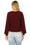 Solid Long Peasant Sleeve Surplice Neck Side Tie Top Dark Burgundy - Pack of 6