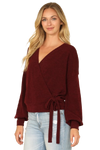 Solid Long Peasant Sleeve Surplice Neck Side Tie Top Dark Burgundy - Pack of 6