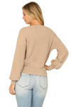 Solid Long Peasant Sleeve Surplice Neck Side Tie Top Dark Taupe - Pack of 6