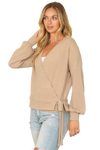 Solid Long Peasant Sleeve Surplice Neck Side Tie Top Dark Taupe - Pack of 6
