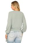 Solid Long Peasant Sleeve Surplice Neck Side Tie Top Sage - Pack of 6