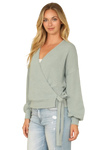 Solid Long Peasant Sleeve Surplice Neck Side Tie Top Sage - Pack of 6