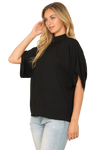 Solid Back Ribbon Dolman Sleeve High Neck Top Black - Pack of 6