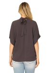 Solid Back Ribbon Dolman Sleeve High Neck Top Gun Metal - Pack of 6