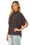 Solid Back Ribbon Dolman Sleeve High Neck Top Gun Metal - Pack of 6