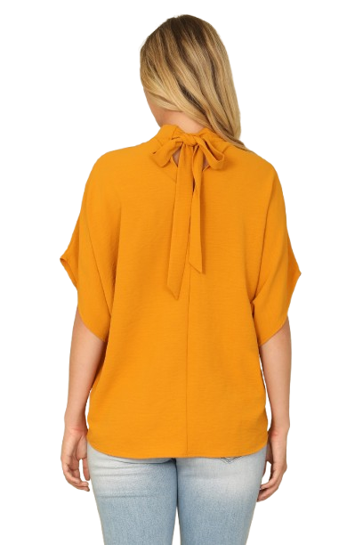Solid Back Ribbon Dolman Sleeve High Neck Top Mustard - Pack of 6
