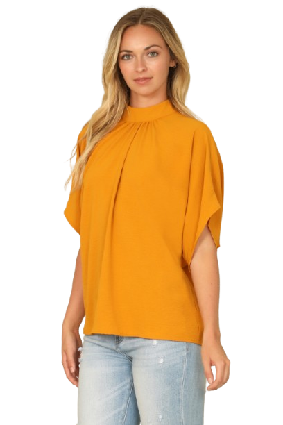 Solid Back Ribbon Dolman Sleeve High Neck Top Mustard - Pack of 6
