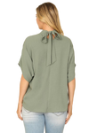 Solid Back Ribbon Dolman Sleeve High Neck Top Olive - Pack of 6
